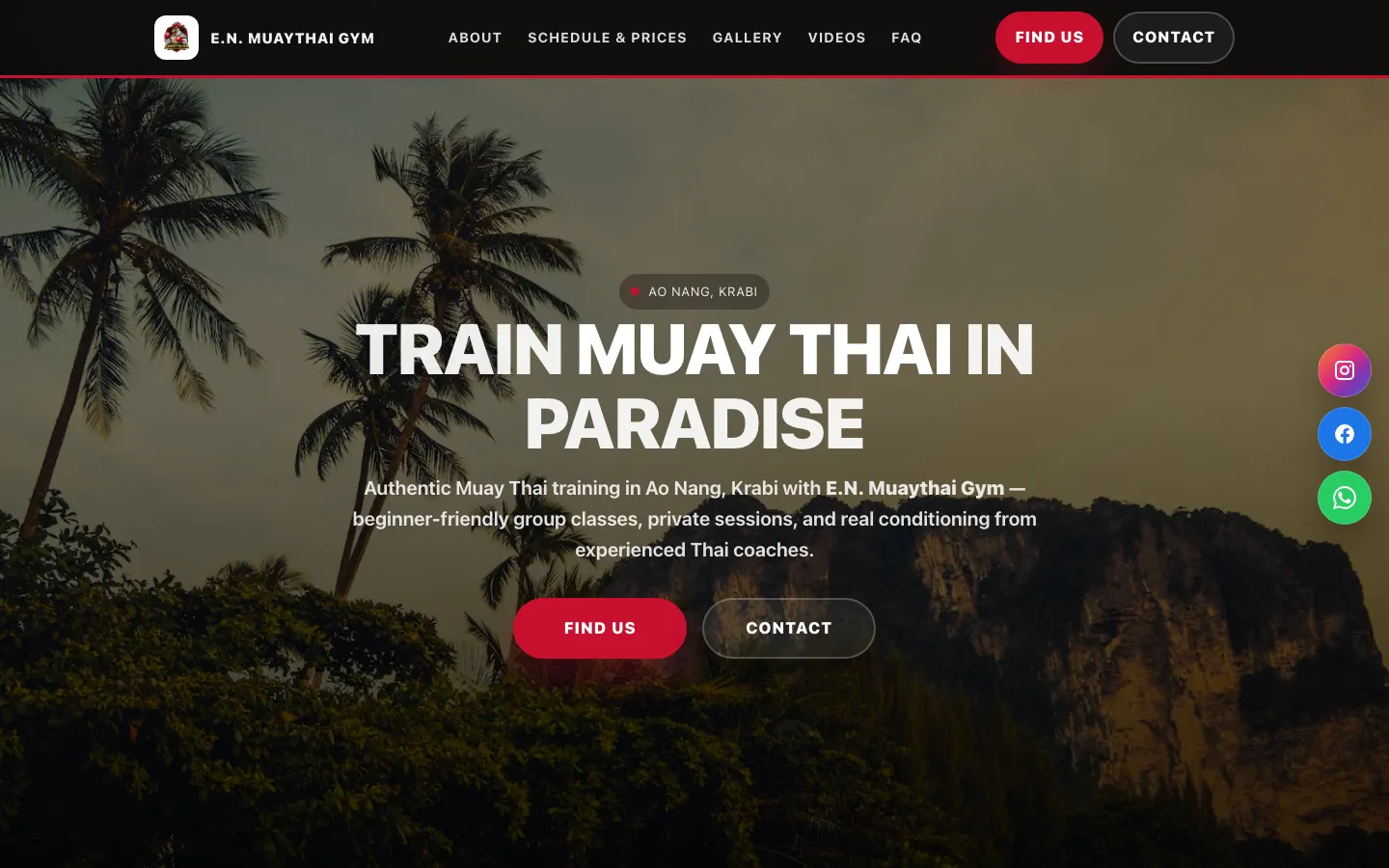 The live EN Muay Thai gym homepage