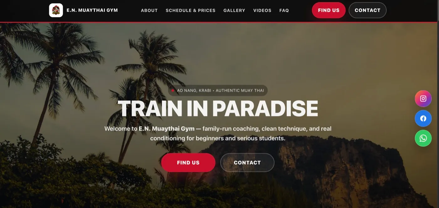 EN Muay Thai — gym website in Krabi, Thailand