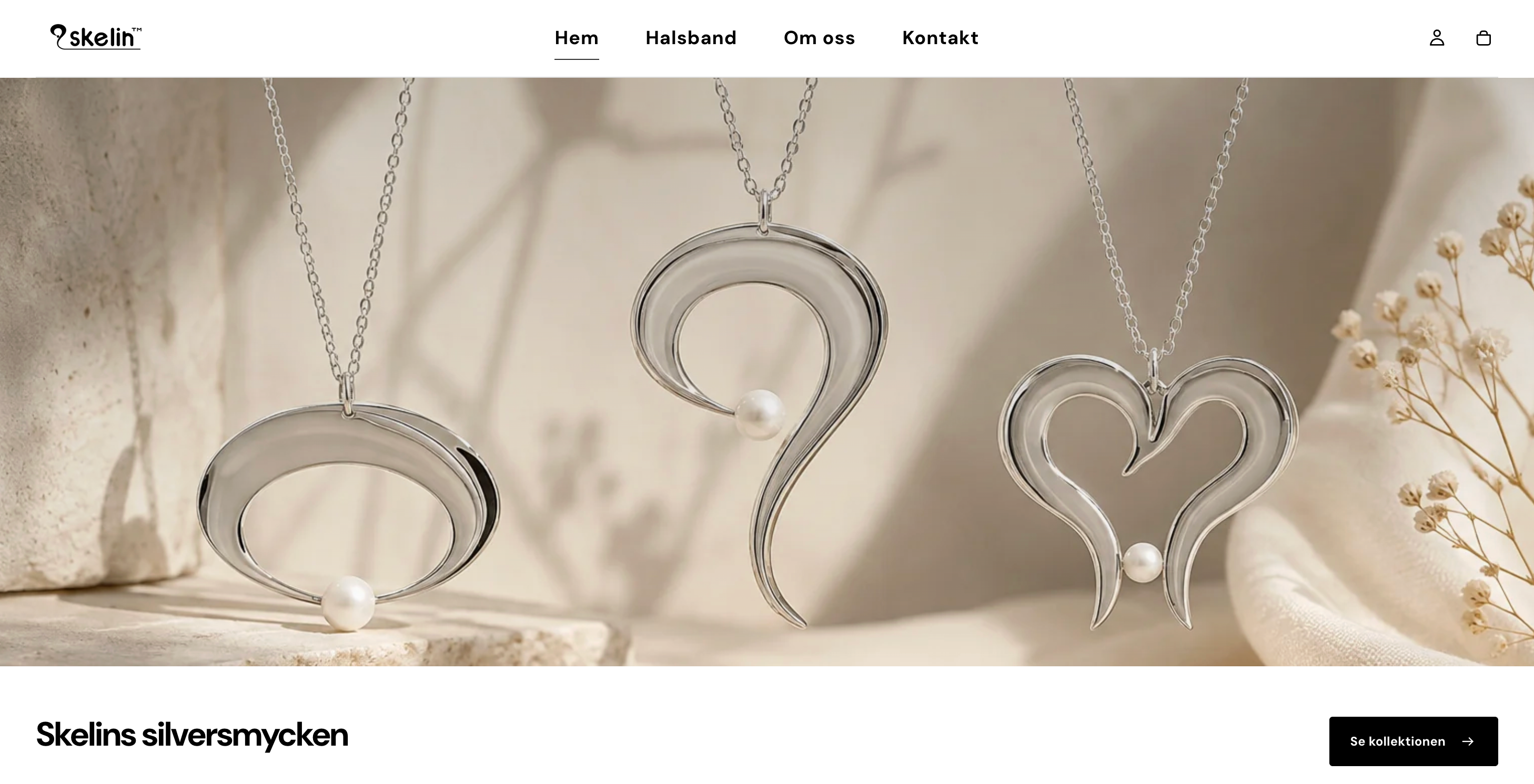 Skelin home page featuring its silver jewellery collection in a soft editorial setting.