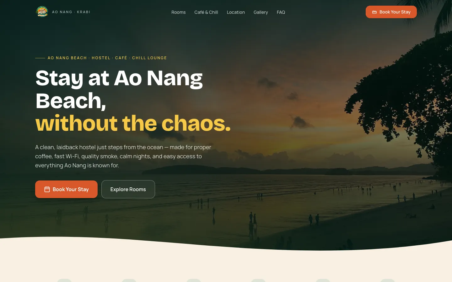 The live Hub Laidback Hostel homepage