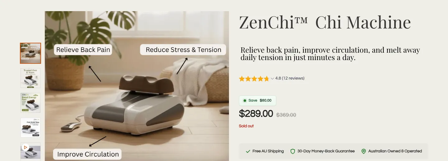 Zenchi — The rebuilt product page — clearer hierarchy, trust and decision support.