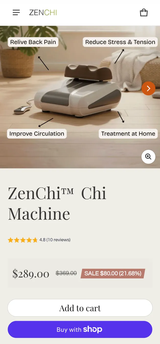 Zenchi product page — mobile view